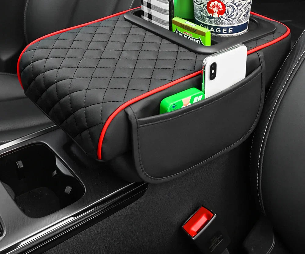 Car Armrest Mat Center Console Memory Foam Vehicle Arm Rest Tissue Boxes Pads PU Leather Protection Cushion Storage Pocket